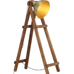 vidaXL Vloerlamp E27 massief mangohout messingkleurig