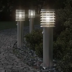 vidaXL Vloerlamp voor buiten met sensor 60 cm roestvrijstaal zilver