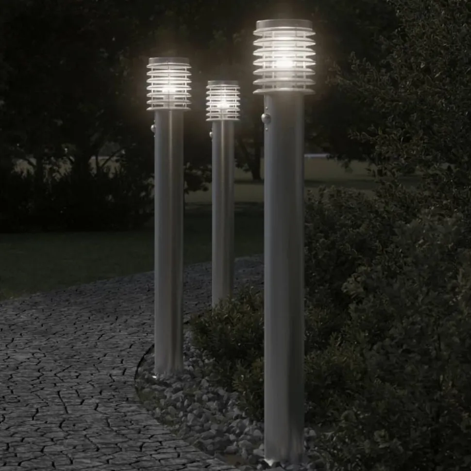 vidaXL Vloerlamp voor buiten met sensor 110 cm roestvrijstaal zilver