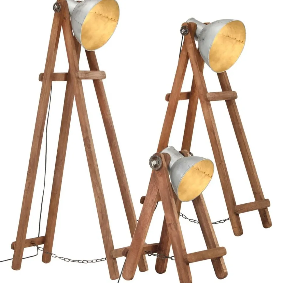 vidaXL Vloerlampen 3 st E27 massief mangohout zilverkleurig