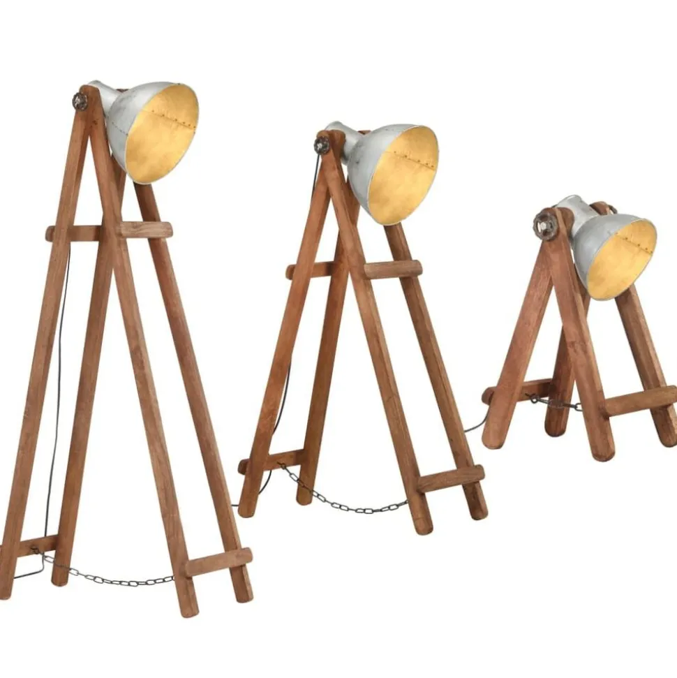 vidaXL Vloerlampen 3 st E27 massief mangohout zilverkleurig