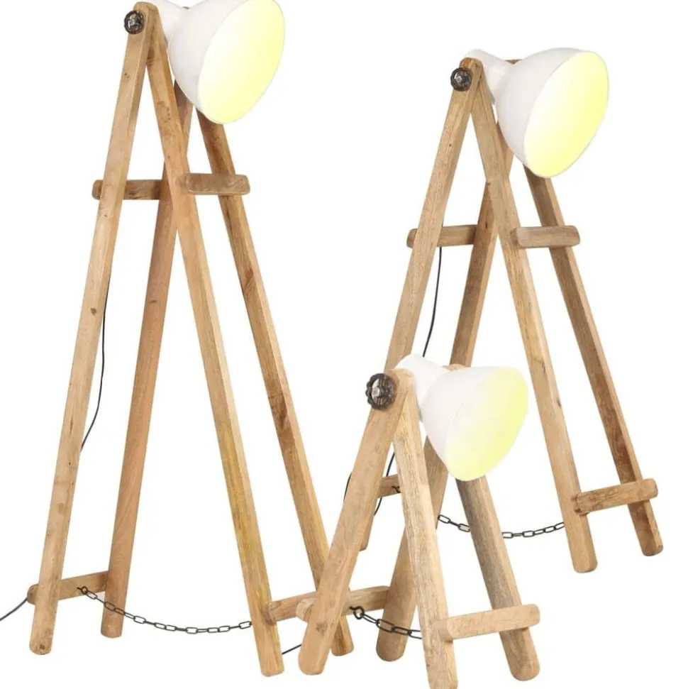 vidaXL Vloerlampen 3 st E27 massief mangohout wit