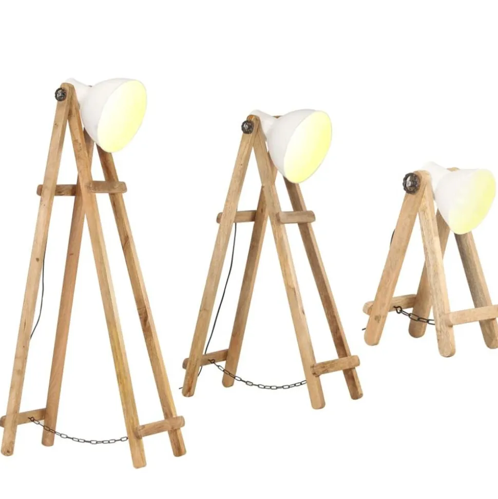vidaXL Vloerlampen 3 st E27 massief mangohout wit