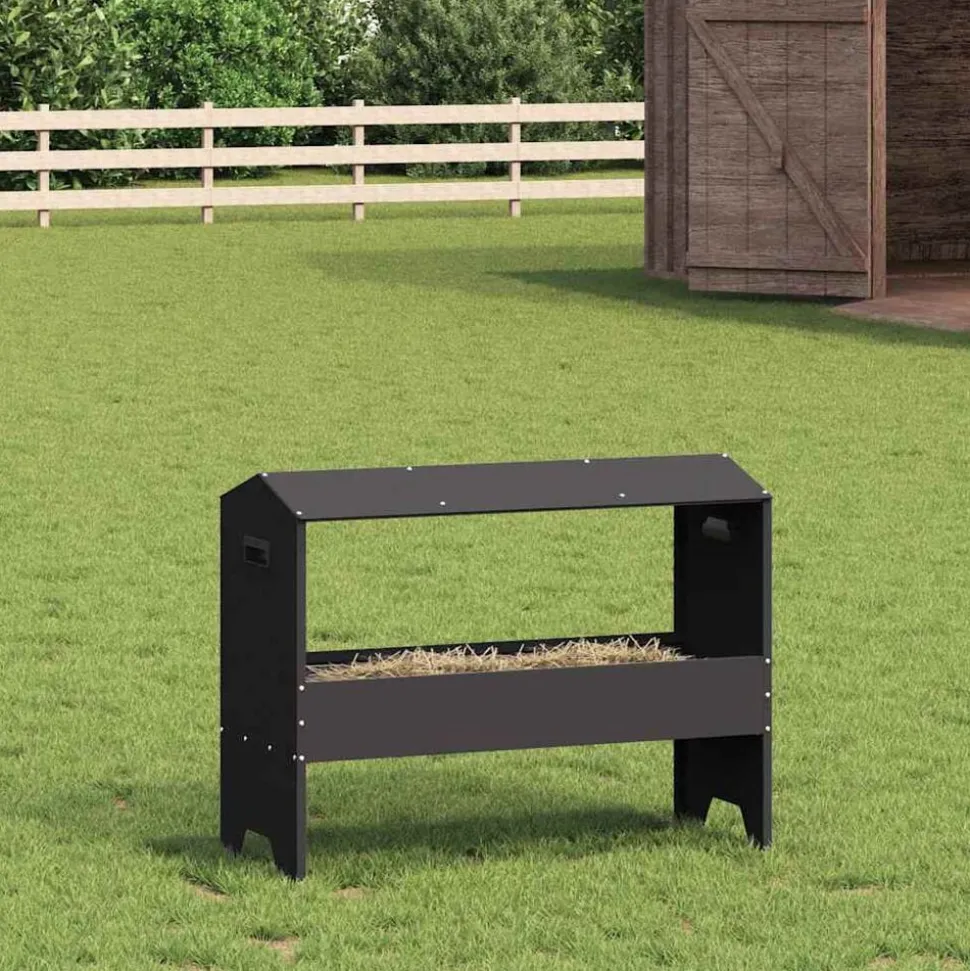 vidaXL Voederbak voor vee Zwart 79 x 35 x 62 cm Koudgewalst Staal