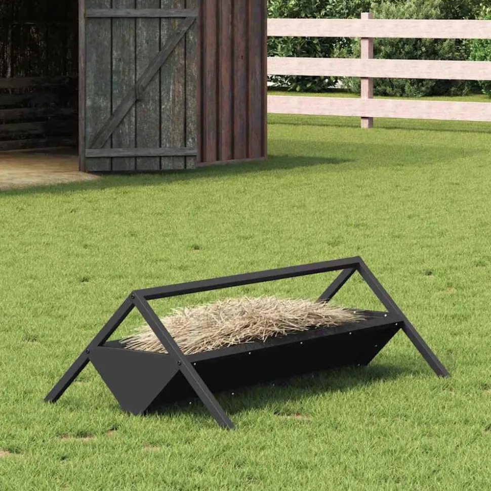 vidaXL Voederbak voor vee Zwart 111 x 76 x 38 cm Koudgewalst Staal
