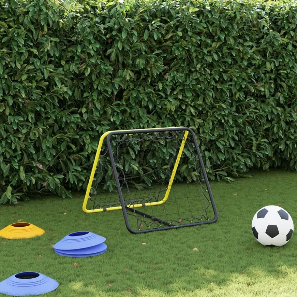 vidaXL Voetbalrebounder dubbelzijdig verstelbaar staal geel en zwart