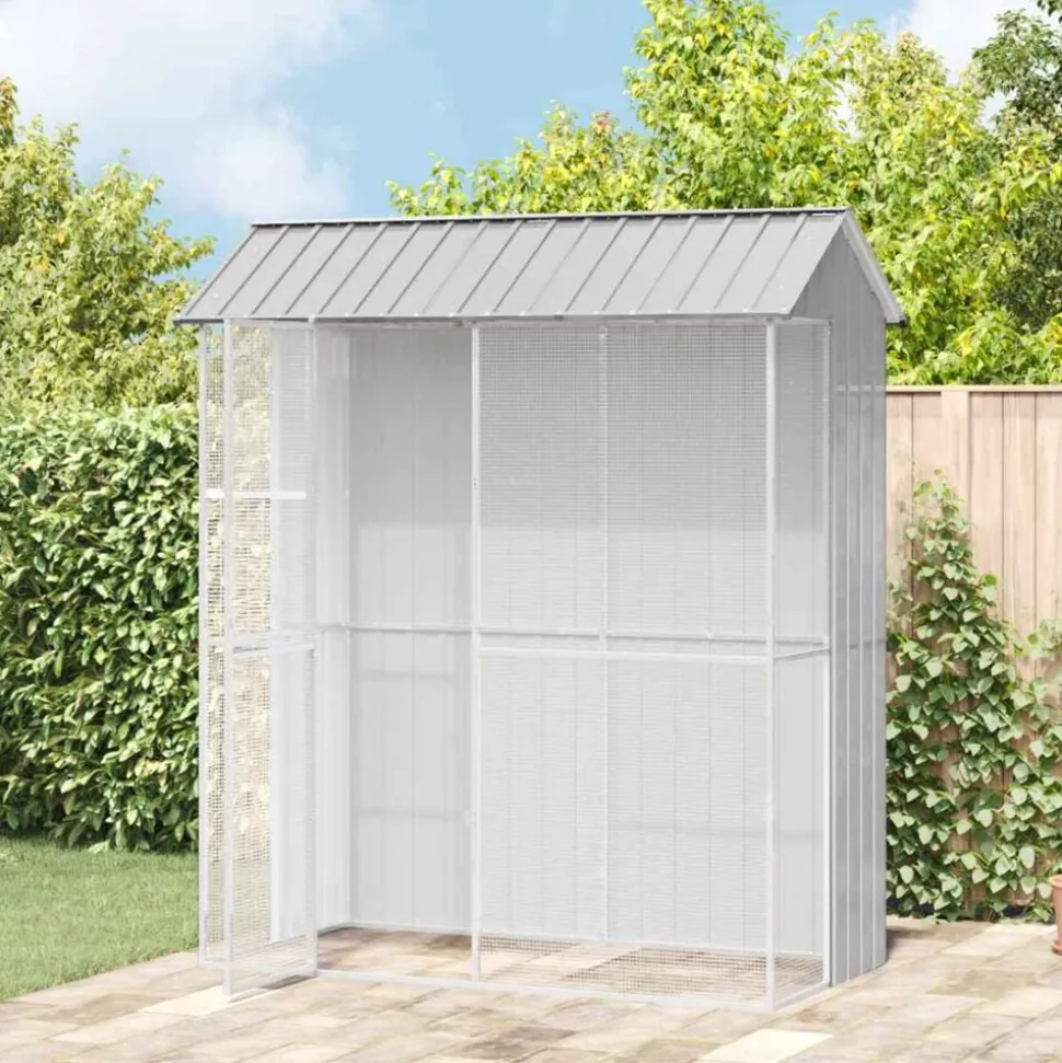 vidaXL Vogelkooi Grijs 215 x 110 x 247 cm Gegalvaniseerd staal