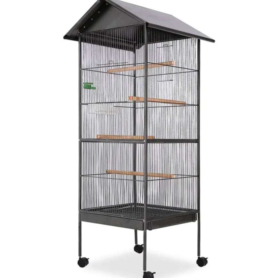 vidaXL Vogelkooi met dak staal zwart 66x66x155 cm