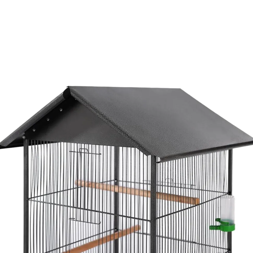 vidaXL Vogelkooi met dak staal zwart 66x66x155 cm
