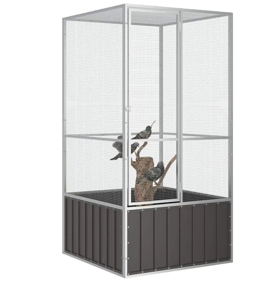 vidaXL Vogelkooi 111x107x211,5 cm gegalvaniseerd staal antracietkleur