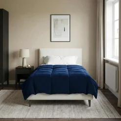 vidaXL Vol jaar dekbed Gekwilt Donkerblauw 135 x 200 cm Microfiber
