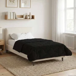 vidaXL Vol jaar dekbed Zwart 135 x 200 cm Microfiber en Teddy fleece