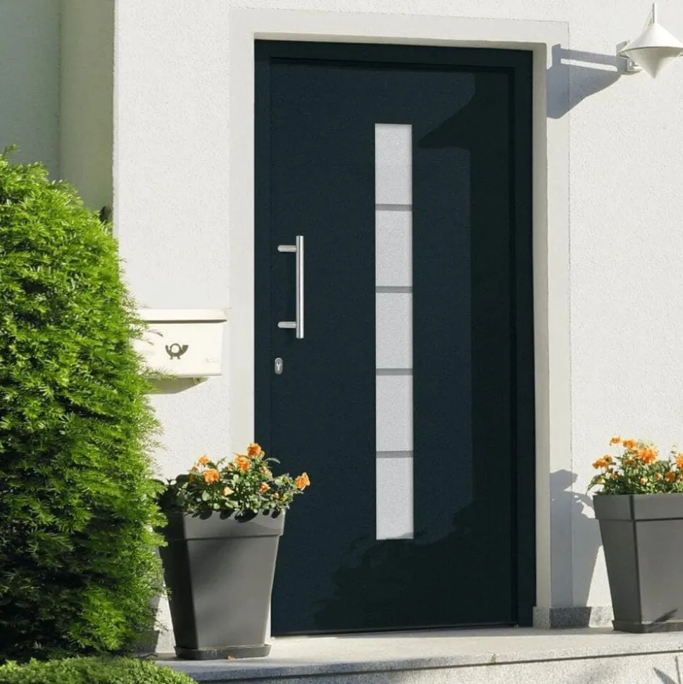 vidaXL Voordeur 100x200 cm aluminium en PVC antraciet