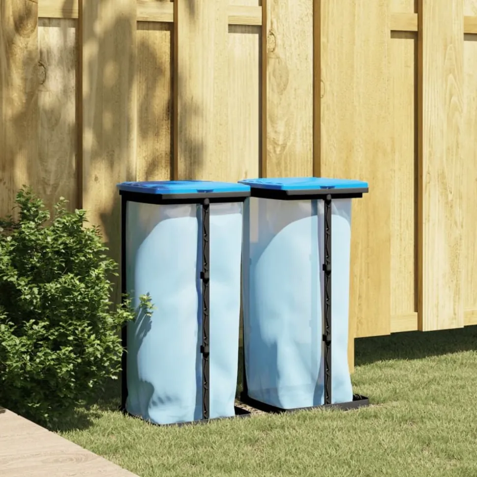 vidaXL Vuilniszakhouders 2 st 60 L PP zwart en blauw