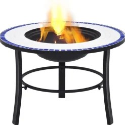 vidaXL Vuurschaal mozaïek 68 cm keramiek blauw en wit