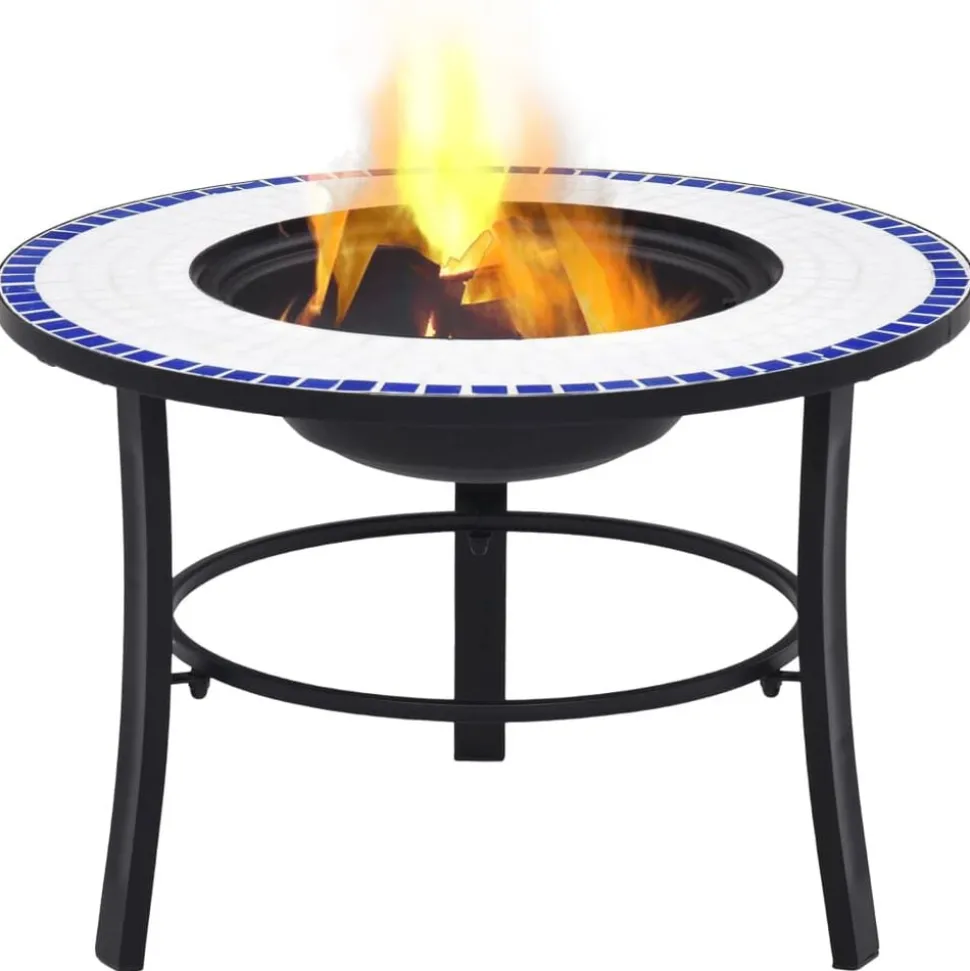 vidaXL Vuurschaal mozaïek 68 cm keramiek blauw en wit