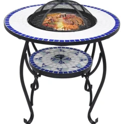 vidaXL Vuurtafel mozaïek 68 cm keramiek blauw en wit