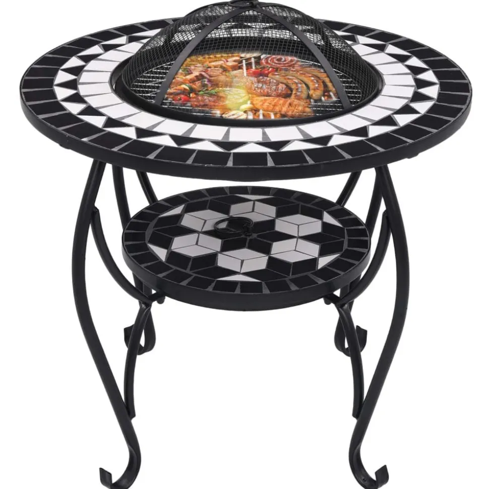 vidaXL Vuurtafel mozaïek 68 cm keramiek zwart en wit