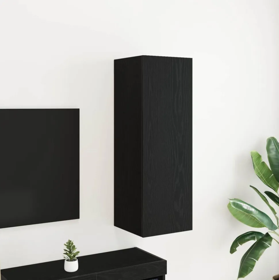 vidaXL Wand TV Kast Zwart Eiken 30,5 x 30 x 90 cm Bewerkt hout