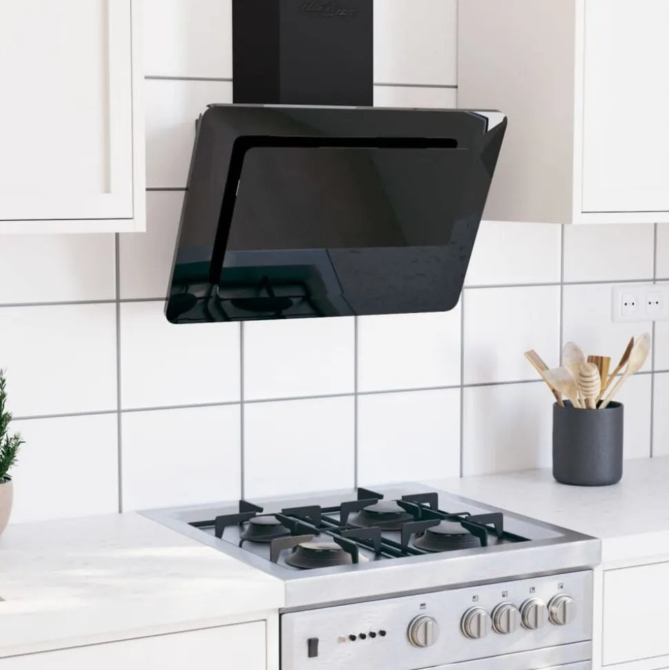 vidaXL Wandafzuigkap 60 cm roestvrij staal en gehard glas zwart