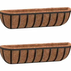 vidaXL Wandbakken 2 st met kokosvezel 61x19x16 cm staal zwart