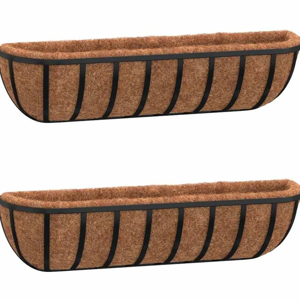 vidaXL Wandbakken 2 st met kokosvezel 61x19x16 cm staal zwart