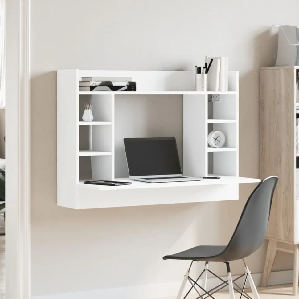 vidaXL Wandbureau 105x48x75 cm bewerkt hout wit
