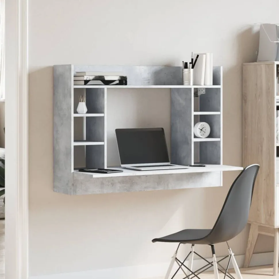 vidaXL Wandbureau 105x48x75 cm bewerkt hout betongrijs
