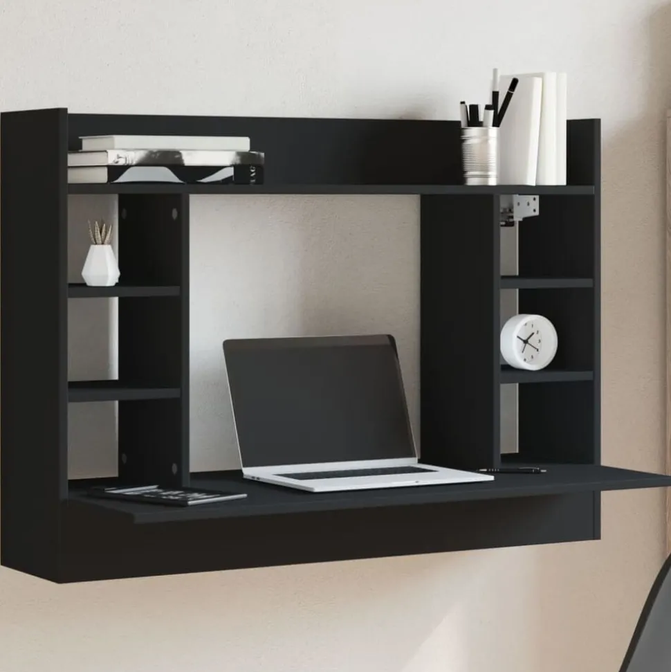 vidaXL Wandbureau 105x48x75 cm bewerkt hout zwart