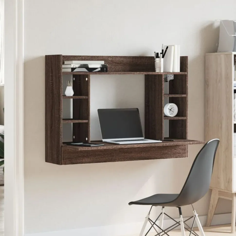 vidaXL Wandbureau 105x48x75 cm bewerkt hout bruin eikenkleurig