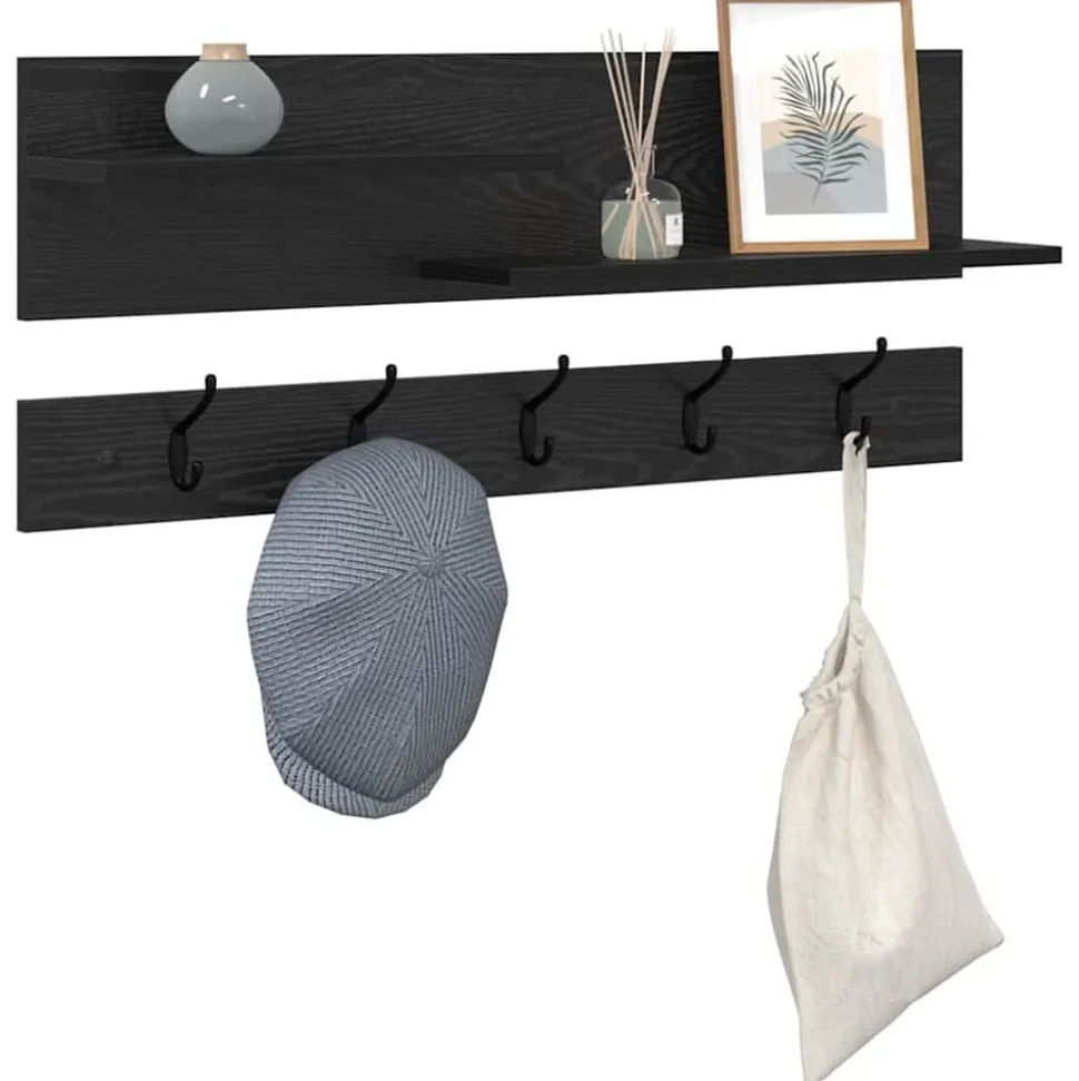 vidaXL Wandgemonteerde kapstok met plank Zwart Eiken 90 x 15 x 36 cm