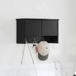 vidaXL Wandgemonteerde kapstok met plank Zwart Eiken 50 x 20 x 30 cm