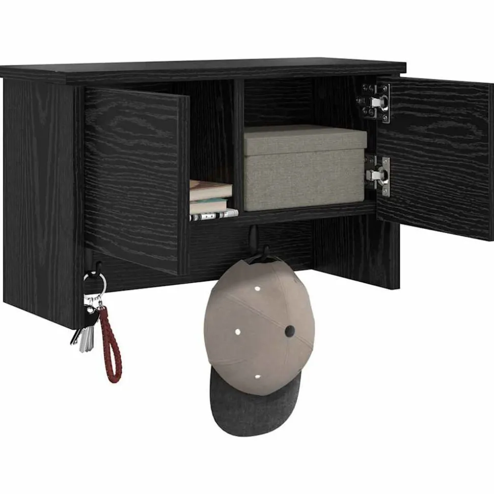 vidaXL Wandgemonteerde kapstok met plank Zwart Eiken 50 x 20 x 30 cm
