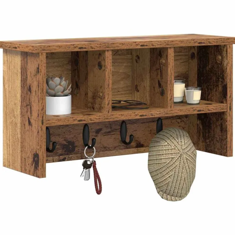 vidaXL Wandgemonteerde kapstok Oudhout 50 x 16 x 26 cm Bewerkt hout