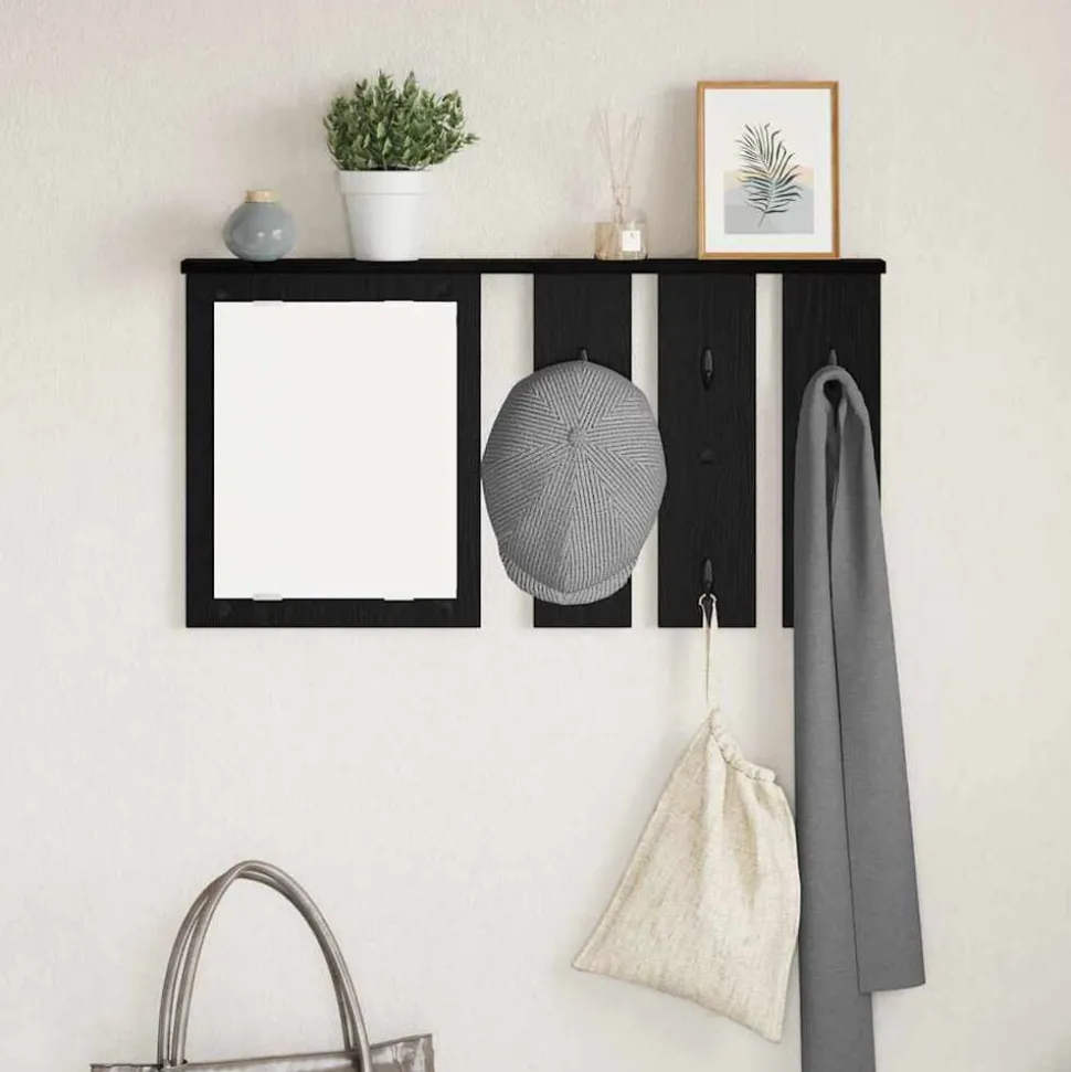 vidaXL Wandgemonteerde kapstok met plank Zwart eiken 85 x 10 x 45 cm