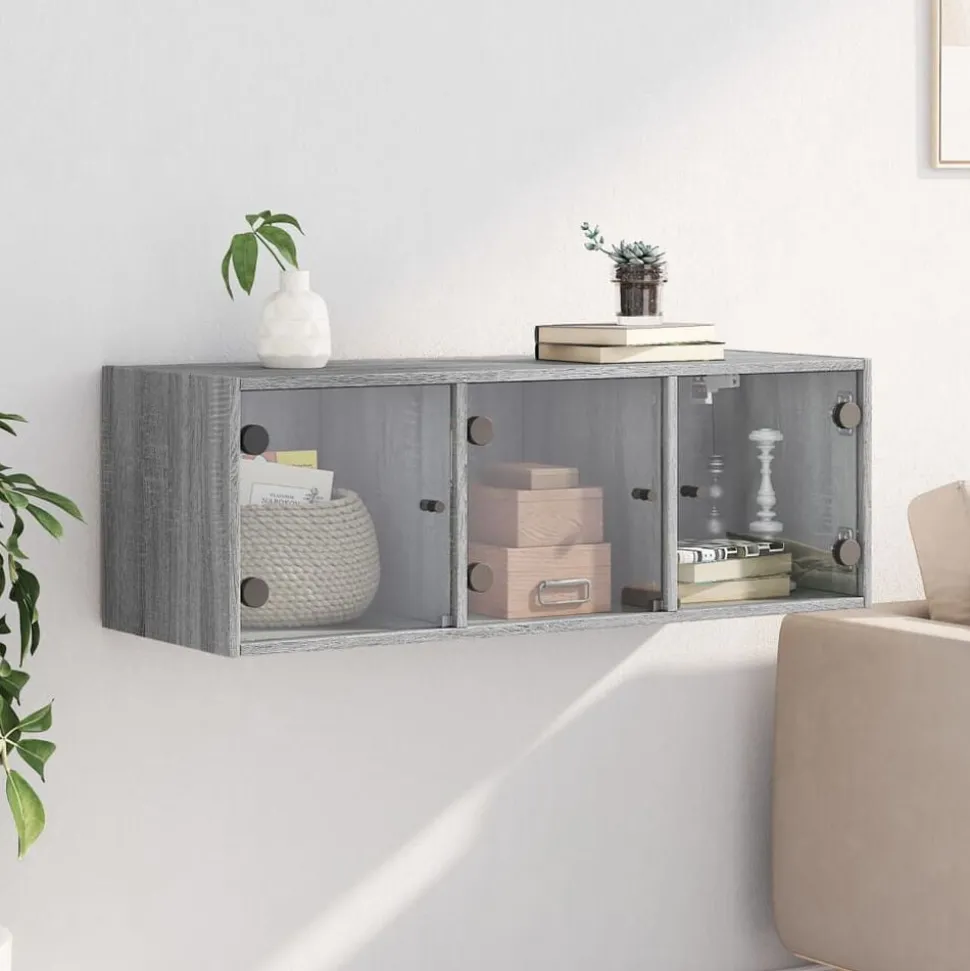 vidaXL Wandkast met glazen deuren 102x37x35 cm grijs sonoma eiken