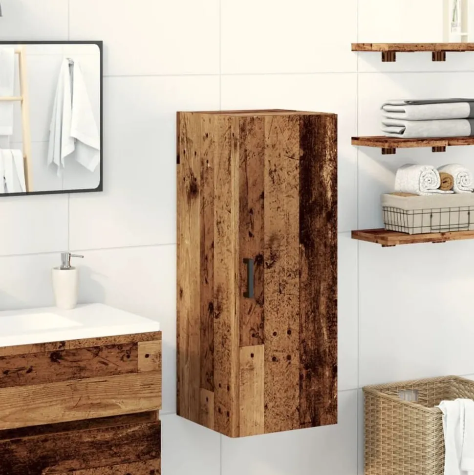 vidaXL Wandkast 34,5x34x90 cm bewerkt hout oud houtkleur