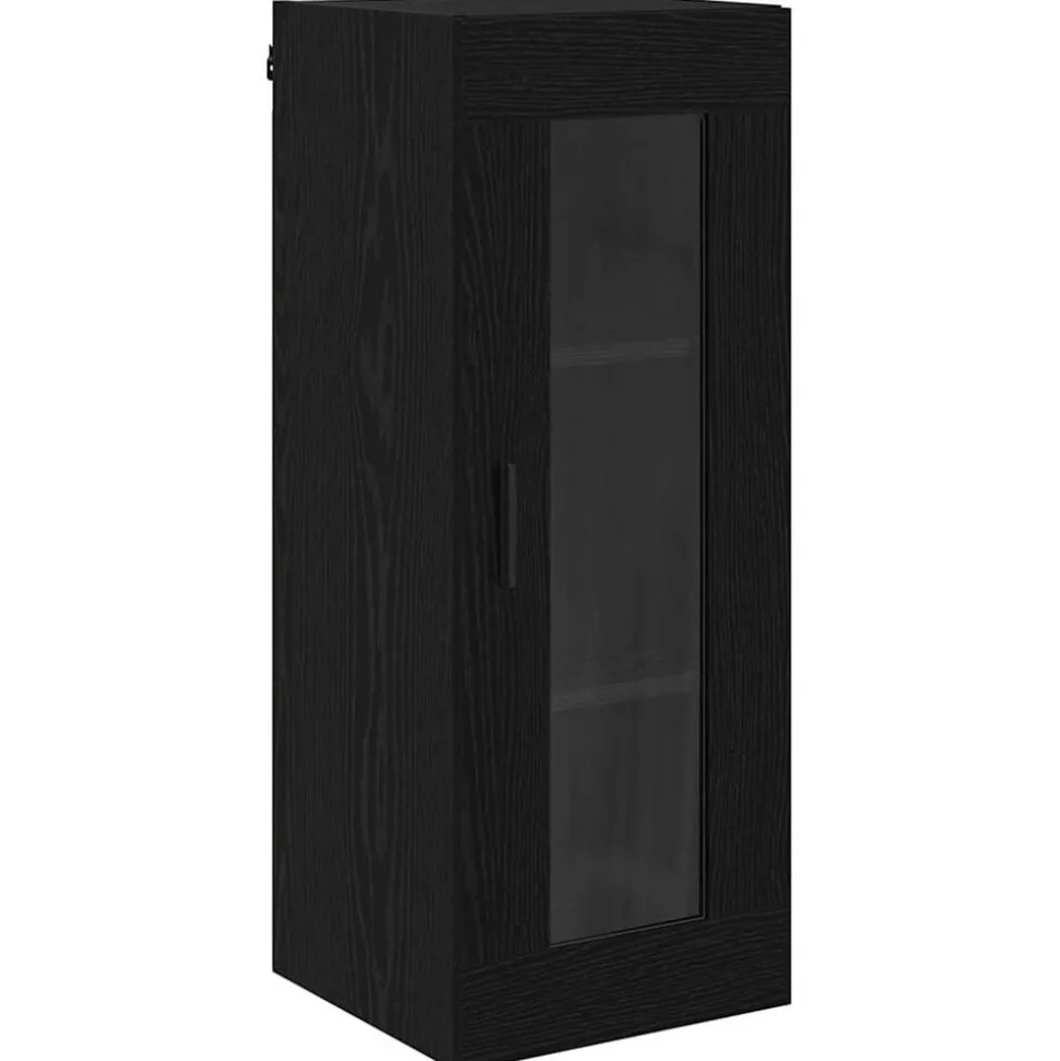 vidaXL Wandkast Zwart Eiken 34,5 x 34 x 90 cm Geengineerd Hout en Glas