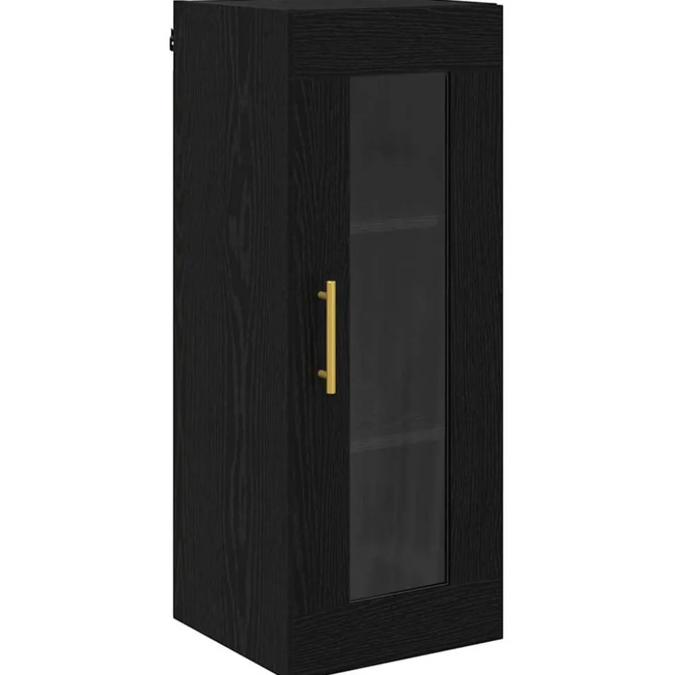 vidaXL Wandkast Zwart Eiken 34,5 x 34 x 90 cm Geengineerd Hout en Glas