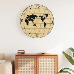 vidaXL Wandklok Ø50 cm bewerkt hout geel en zwart