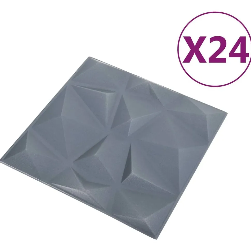vidaXL Wandpanelen 24 pcs Diamant Grijs 50 x 50 cm XPS Schuim