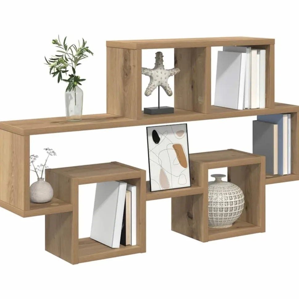 vidaXL Wandplank artisanaal eikenkleurig 82 x 15 x 51 cm Bewerkt hout