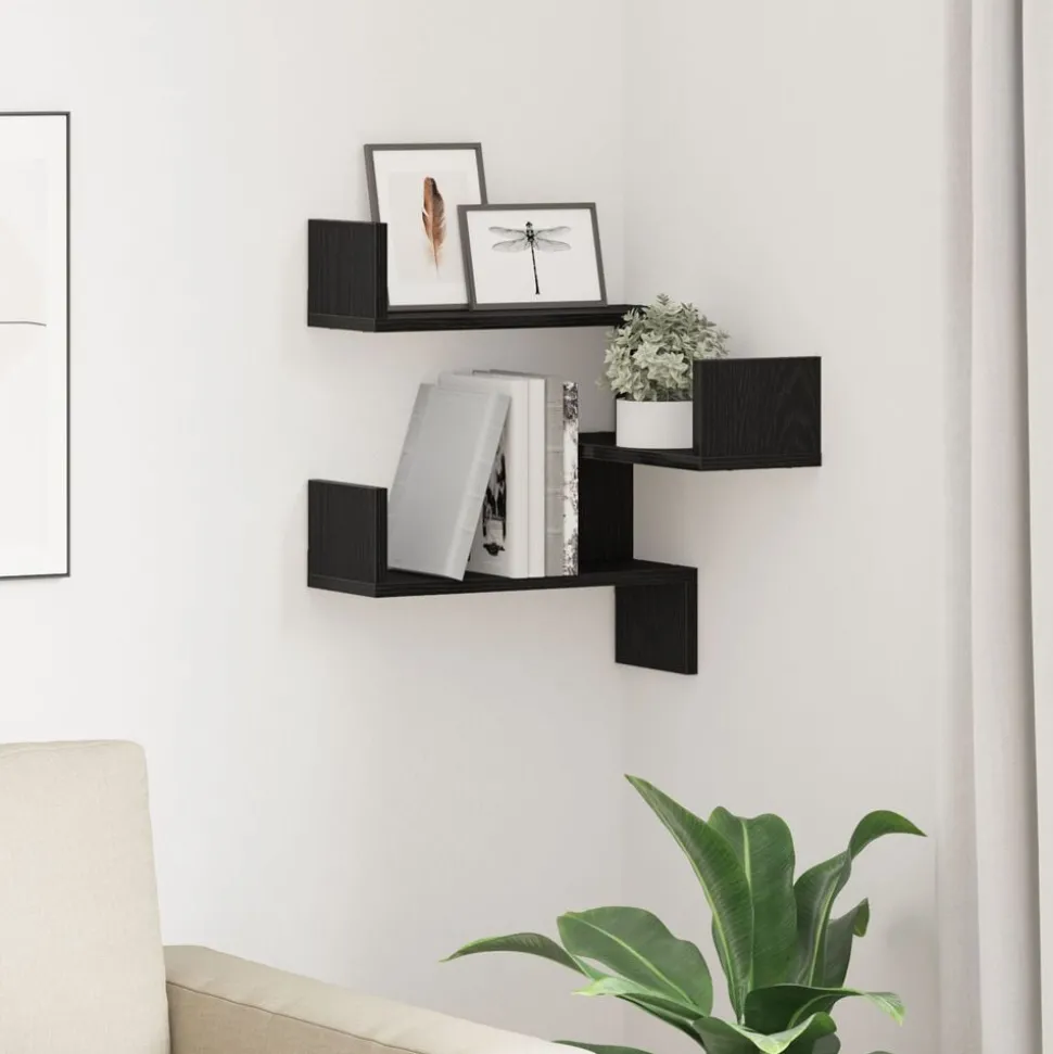 vidaXL Wandplank met plank Zwart Eiken 40 x 40 x 49,5 cm Bewerkt hout
