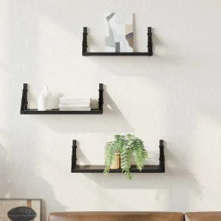 vidaXL Wandplank Wandgemonteerd met opslag 3 pcs Zwart Eiken