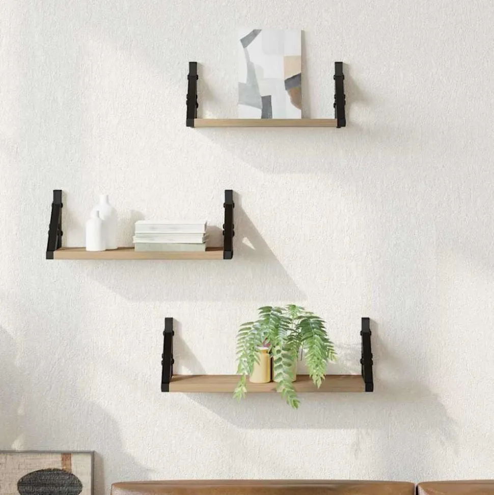 vidaXL Wandplank Wandgemonteerd met opslag 3 pcs Rook Eik