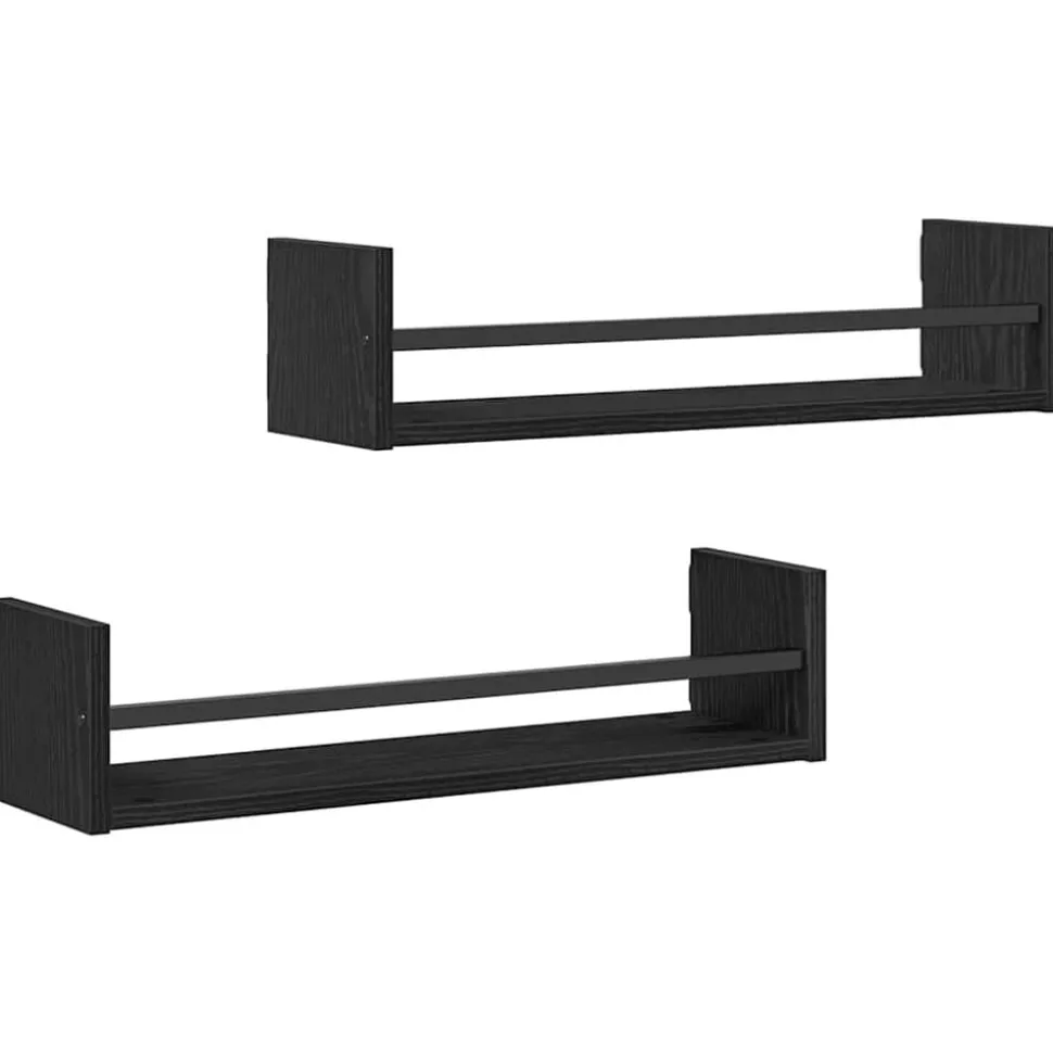 vidaXL Wandplank Wandgemonteerd 2 pcs Zwart Eiken 60 x 16 x 14 cm