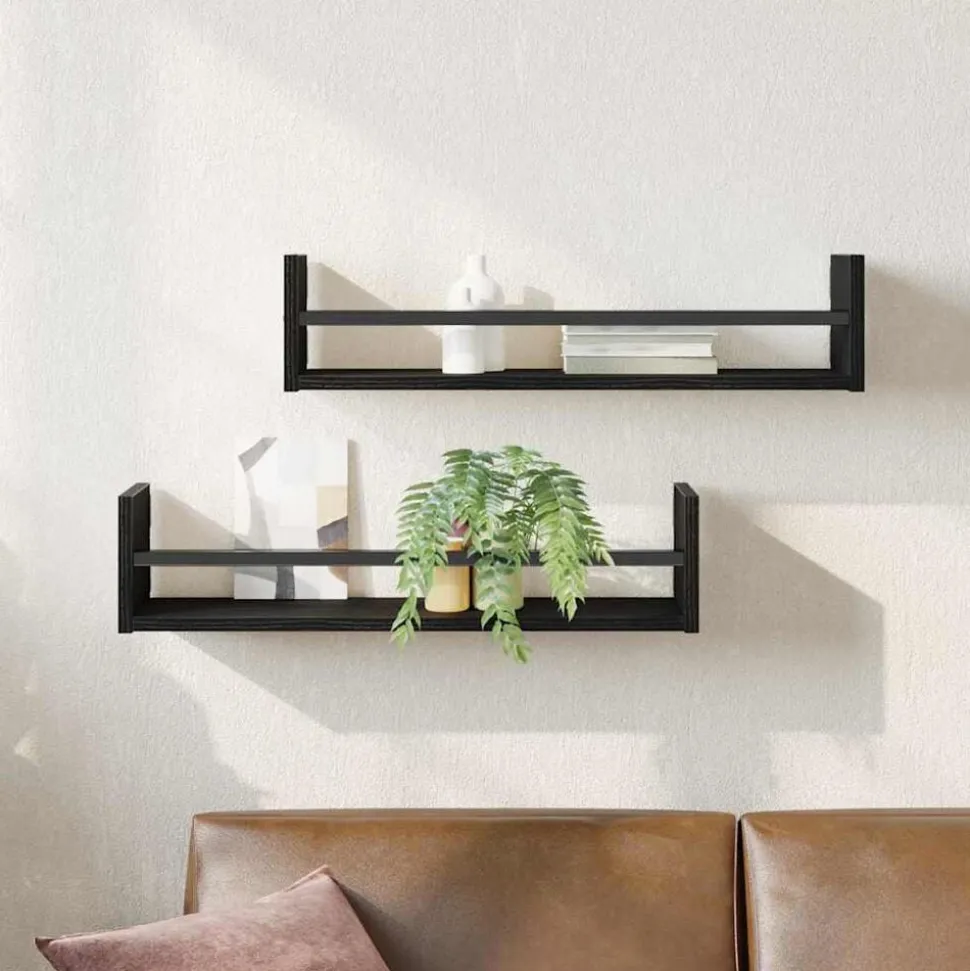 vidaXL Wandplank Wandgemonteerd 2 pcs Zwart Eiken 60 x 16 x 14 cm