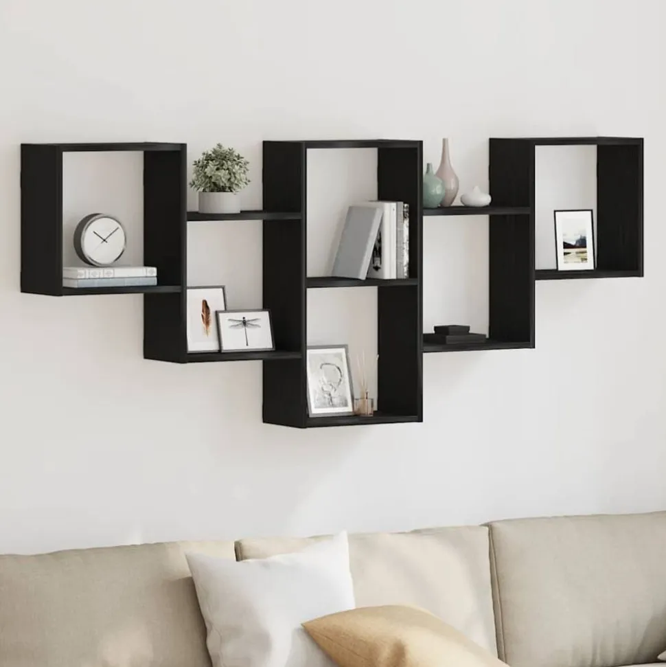 vidaXL Wandplank Zwart Eiken 159x18x66 cm Bewerkt Hout