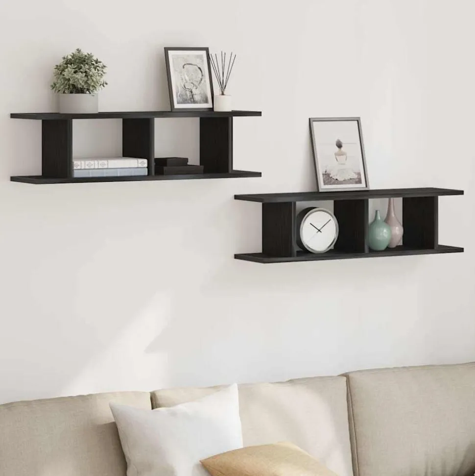 vidaXL Wandplanken 2 st 75x18x20 cm spaanplaat zwart eikenkleurig