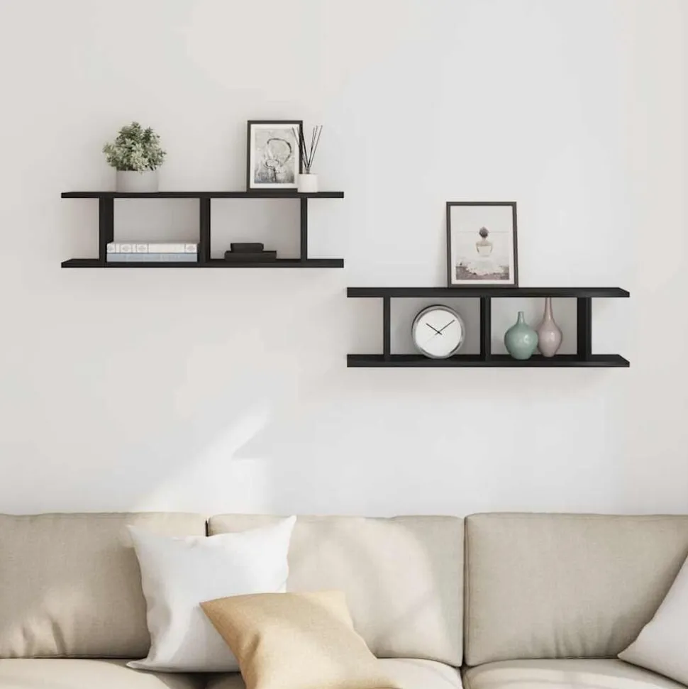 vidaXL Wandplanken 2 st 75x18x20 cm spaanplaat zwart eikenkleurig